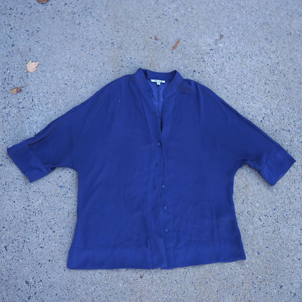 Soft Drape Town Shirt Band Collar Dolman Sleeve Blue S Business Casual Top